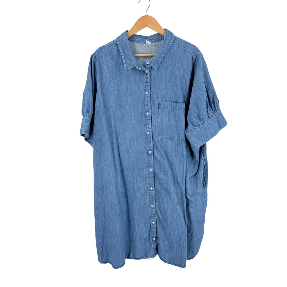 Old Navy Denim Chambray Shirt Dress 3X Pockets Plus Size Cotton Utility Western